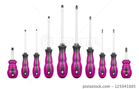Set of Philips and flathead screwdrivers Pink color on isolated white background 125041885