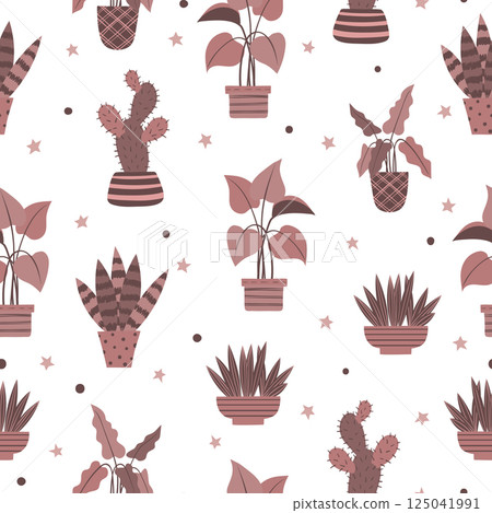 Seamless pattern with plants in pots. Vector illustration in scandinavian style Seamless pattern with plants in pots. Vector illustration in scandinavian style 125041991