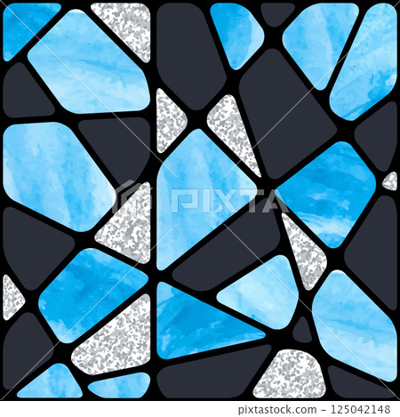 Stained glass window background. Abstract blue mosaic pattern 125042148