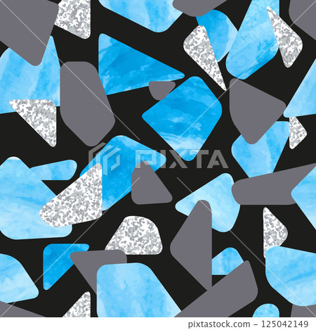 Abstract blue and black terrazzo seamless pattern. Vector mosaic background 125042149