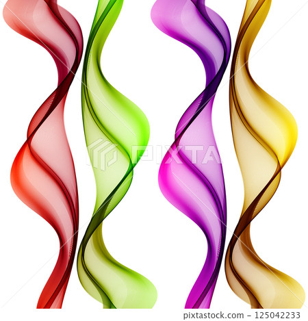 Set of vertical waves on white background, red, green, purple, yellow vertical waves, design element Set of vertical waves on white background, red, green, purple, yellow vertical waves, design element 125042233