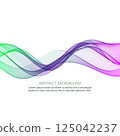 Smooth blue-purple transparent wave on white background, horizontal wave lines 125042237