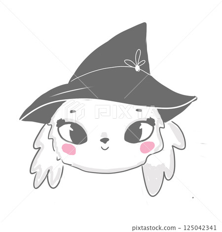 Cute adorable animal in witch hat illustration. Sketch style funny creature for prints design Cute adorable animal in witch hat illustration. Sketch style funny creature for prints design 125042341
