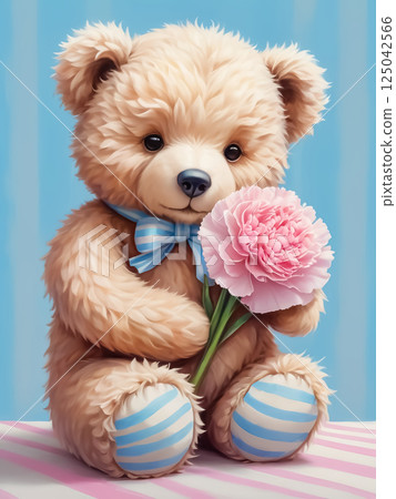 Pink carnation and teddy bear 125042566