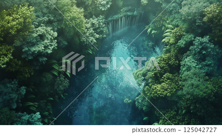 Man face sculpture covered in green grass and plants 125042727