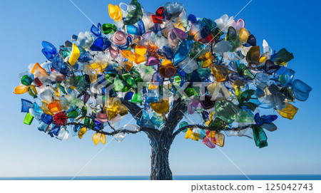 Man face sculpture covered in green grass and plants Man face sculpture covered in green grass and plants 125042743