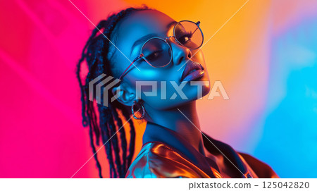 Beauty stylish portrait of fashion young African woman in jacket, beautiful trendy model 125042820