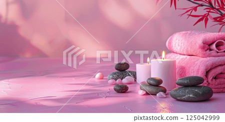 horizontal banner, spa treatment set, concept of beauty, cosmetology and body care, pink background, minimalism, copy space, free space for text horizontal banner, spa treatment set, concept of beauty, cosmetology and body care, pink background, minimalism, copy space, free space for text 125042999