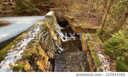 Beautiful Scenic Forest Waterfall A Tranquil and Picturesque Winter Landscape Experience 125043368