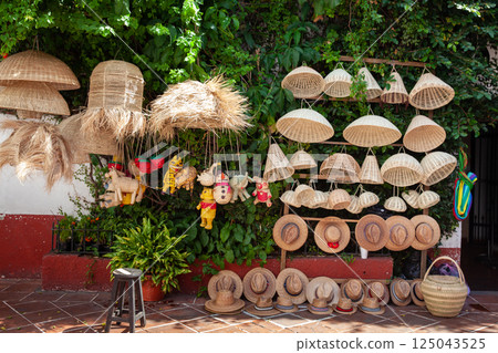 Handmade crafts at the beautiful colonial Magical Town of Taxco de Alarcon located in the Mexican state of Guerrero. 125043525