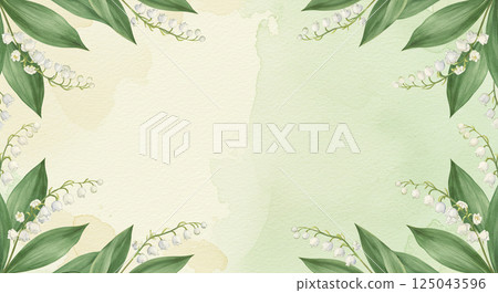 Watercolor frame background surrounded by lily of the valley flowers (for invitations and cards) 125043596