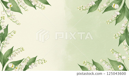 鈴蘭花環繞的水彩框架背景(用於邀請函和卡片) 鈴蘭花環繞的水彩框架背景(用於邀請函和卡片) 125043600