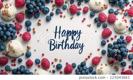 A sleek and elegant "Happy Birthday" message rendered in solid dark red text against a luxurious gold-white background. Generative AI 125043661