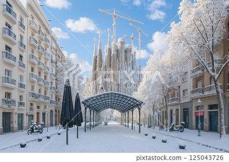 雪中從高第街看聖家堂 125043726
