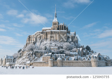 Mont Saint-Michel snow scene Mont Saint-Michel snow scene 125043735
