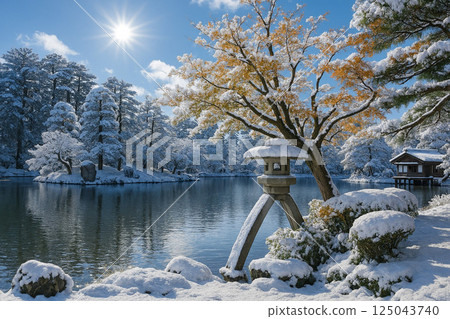 兼六園：雪景與鬼心燈籠以及霞池的倒影 125043740