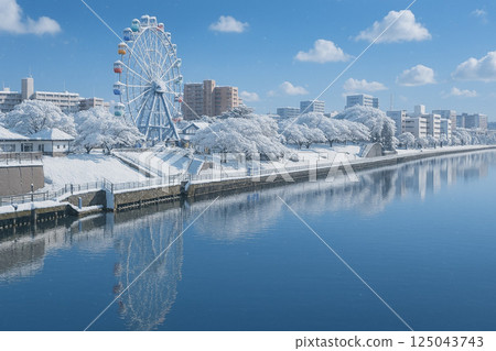 荒川遊樂園的摩天輪與雪景 125043743
