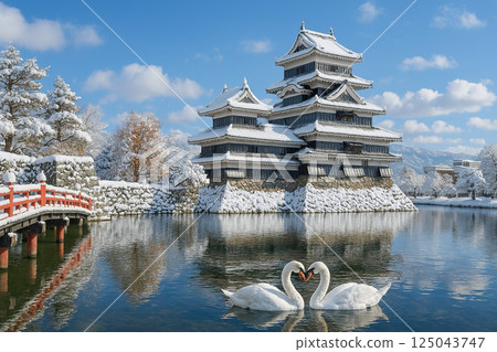Matsumoto Castle and snow scenery 125043747