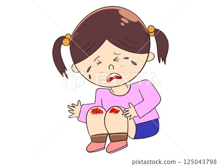 Girl crying with knee injury 125043798