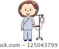 A woman standing with an IV drip 125043799