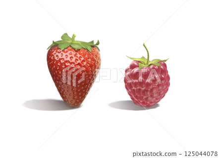 Raspberry and strawberry berries standing mockup, front view Raspberry and strawberry berries standing mockup, front view 125044078