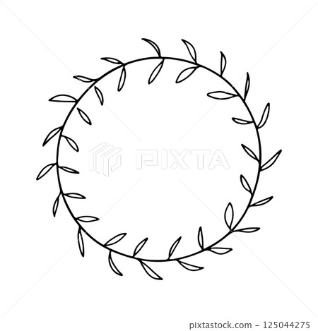 An artistic and playful wreath featuring varying line weights, whimsical curves, and both bold and subtle designs. 125044275