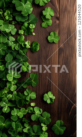 brown wooden planks board with clover - background for St. Patricks day 125044520