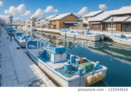 Snow Scene at River Station Shinminato 125044626
