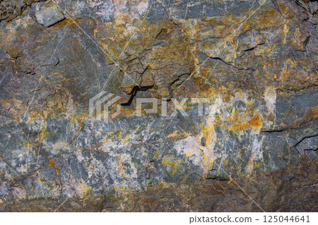 Fractured metamorphic rock texture with mineral staining, natural texture, outdoor, daylight Fractured metamorphic rock texture with mineral staining, natural texture, outdoor, daylight 125044641