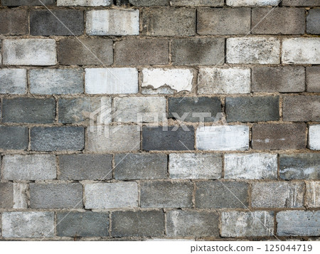 Concrete block wall texture, cinder block, gray tones, rough surface, construction material 125044719