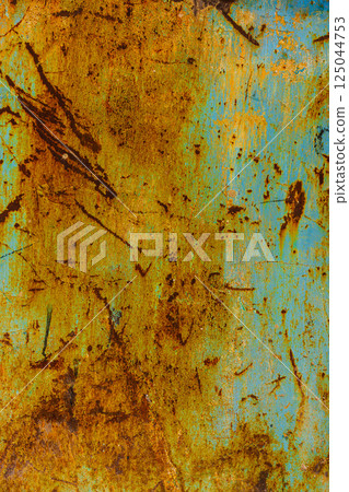 Heavily scratched painted and rusted metal Heavily scratched painted and rusted metal 125044753