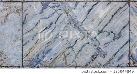 Worn Marble Floor Tiles with Prominent Diagonal Blue Veins Worn Marble Floor Tiles with Prominent Diagonal Blue Veins 125044849
