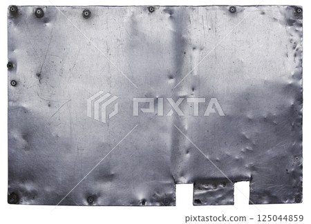 Worn Stainless Steel Floor Patch Isolated on White background 125044859