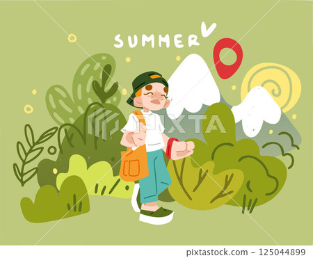 Kid hiking in summer nature Kid hiking in summer nature 125044899