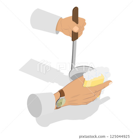3D Isometric Flat Vector Illustration of Hands Washing Dishes, Dishwashing Process. Item 2 3D Isometric Flat Vector Illustration of Hands Washing Dishes, Dishwashing Process. Item 2 125044925