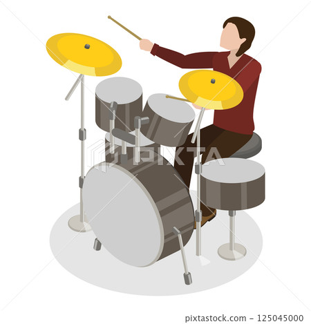 3D Isometric Flat Vector Illustration of Rock Musicians, Young Artists Playing Music Instruments. Item 6 125045000