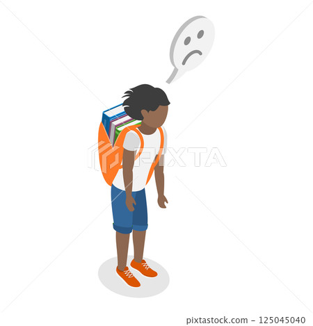 3D Isometric Flat Vector Illustration of Exhausted Schoolchildren, Tired Students Struggling with Academic Demands. Item 3 125045040
