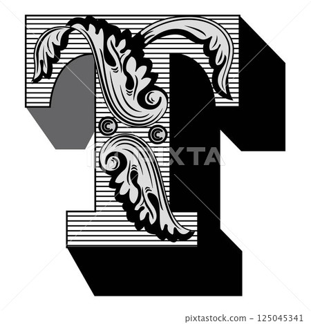 Art Federal Initial Caps Font Capital Letter T vector design 125045341