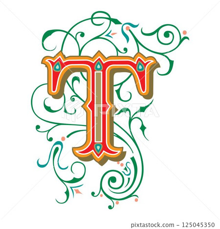 Art Tuscani Initial Caps Font Capital Letter T vector design Art Tuscani Initial Caps Font Capital Letter T vector design 125045350