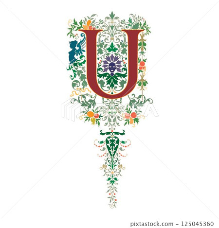 Art Renaissance Initial Caps Font Capital Letter U vector design 125045360