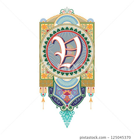 Art Marquesa Initial Caps Font Capital Letter V vector design 125045370