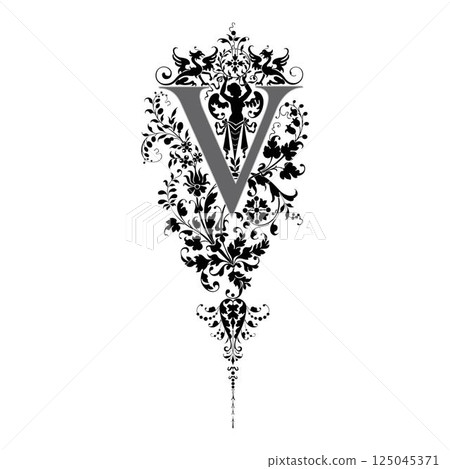 Art Renaissance Initial Caps Font Capital Letter V vector design 125045371