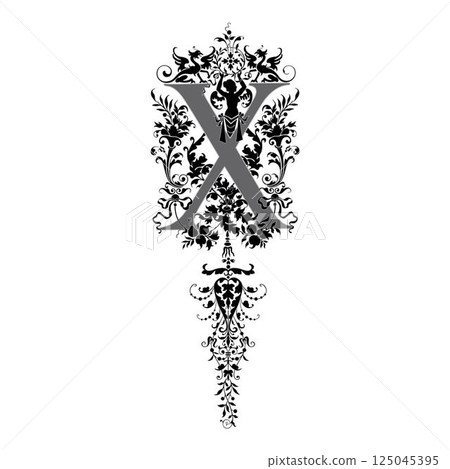 Art Renaissance Initial Caps Font Capital Letter X vector design 125045395