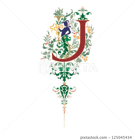 Art Renaissance Initial Caps Font Capital Letter J vector design 125045434