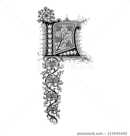 Art Cinderella Initial Caps Font Capital Letter L vector design 125045449