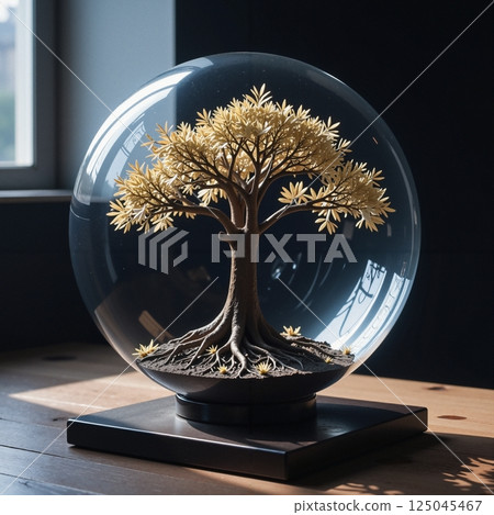 Golden Tree in Glass Dome 125045467