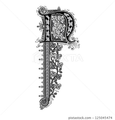 Art Cinderella Initial Caps Font Capital Letter N vector design 125045474