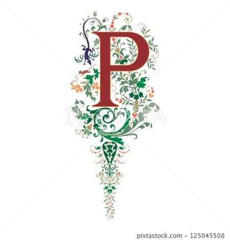 Art Renaissance Initial Caps Font Capital Letter P vector design 125045508