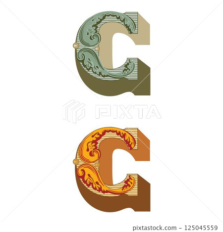 Art Federal Initial Caps Font Capital Letter C vector design 125045559
