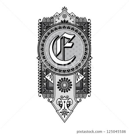 Art Marquesa Initial Caps Font Capital Letter E vector design 125045586